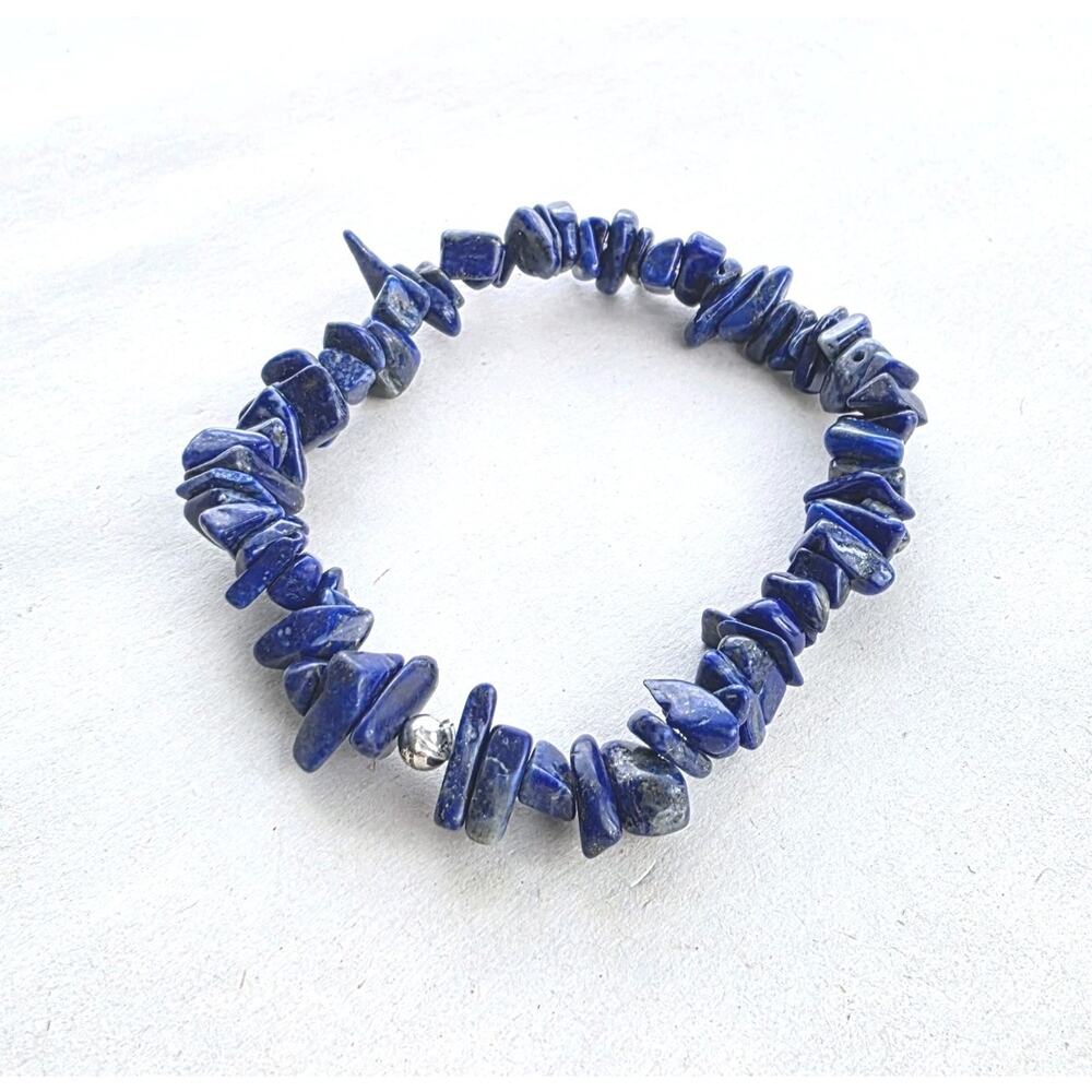 KJC‎ HSN 925 Sterling Silver Genuine Stone blue lapis stretch Bracelet 7” New
